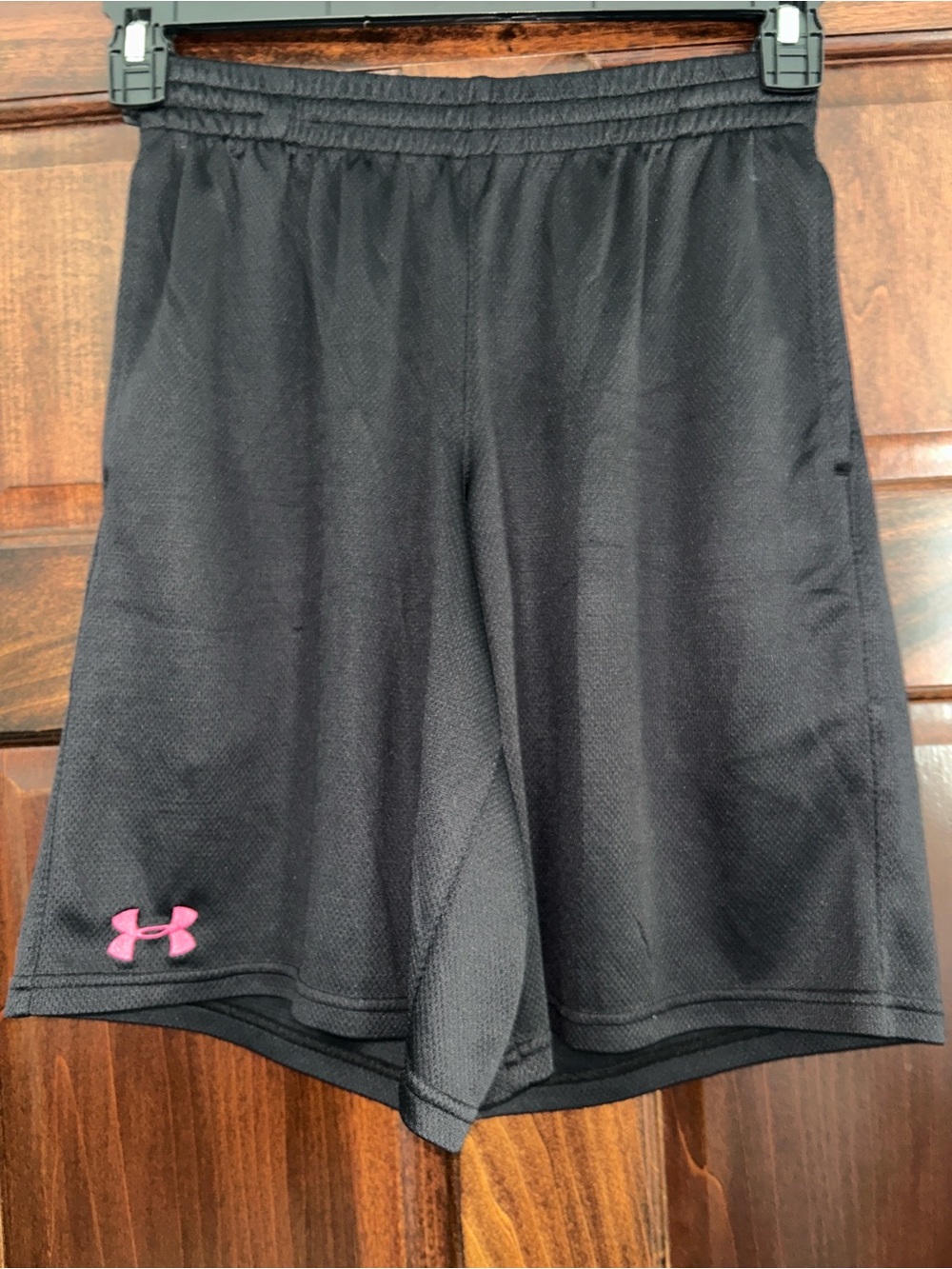 Under Armour Black Athletic Shorts with Pink Logo Accent